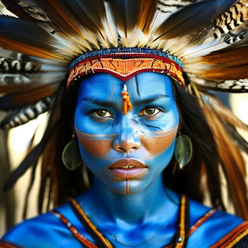 Prompt: a blue skin aboriginal woman