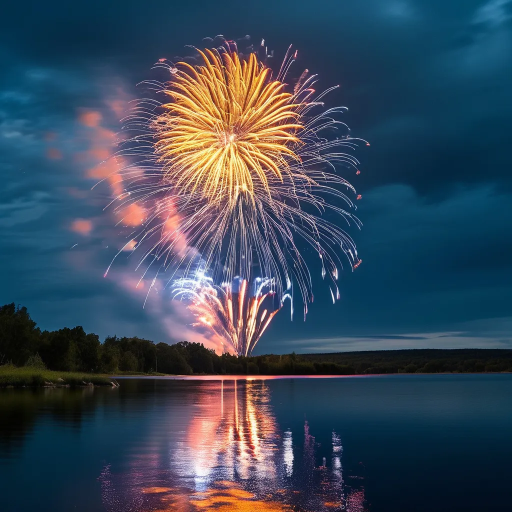 Prompt: fireworks near a lake