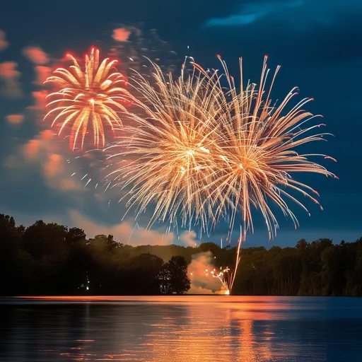 Prompt: fireworks near a lake