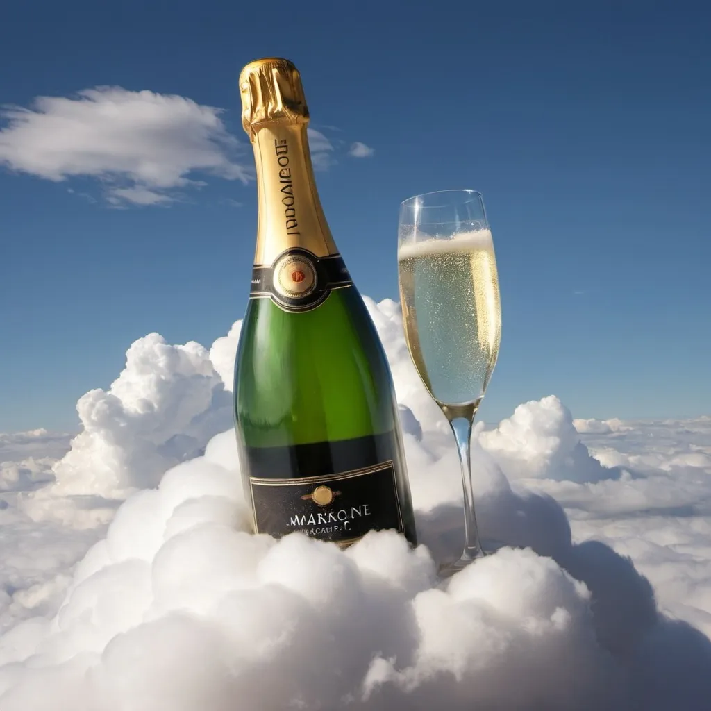 Prompt: a champagne bottle, on a cloud