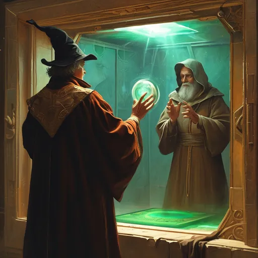 Prompt: magician looking inside a palentir