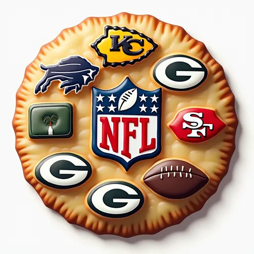 Prompt: Logo for a NFL brand cookie with team logos on them