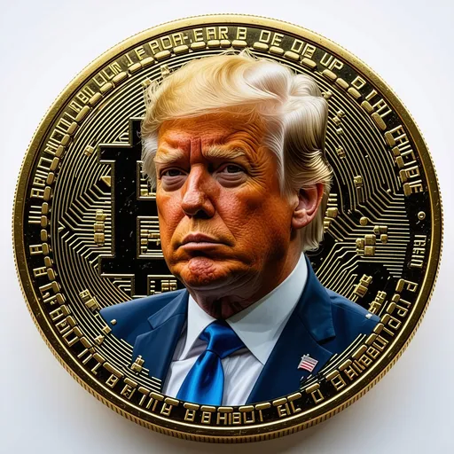 Prompt: A transparent image of Donald Trump inside a giant Bitcoin