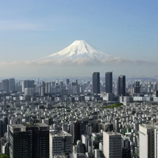 Prompt: city view of Tokyo and mt Fujii in background