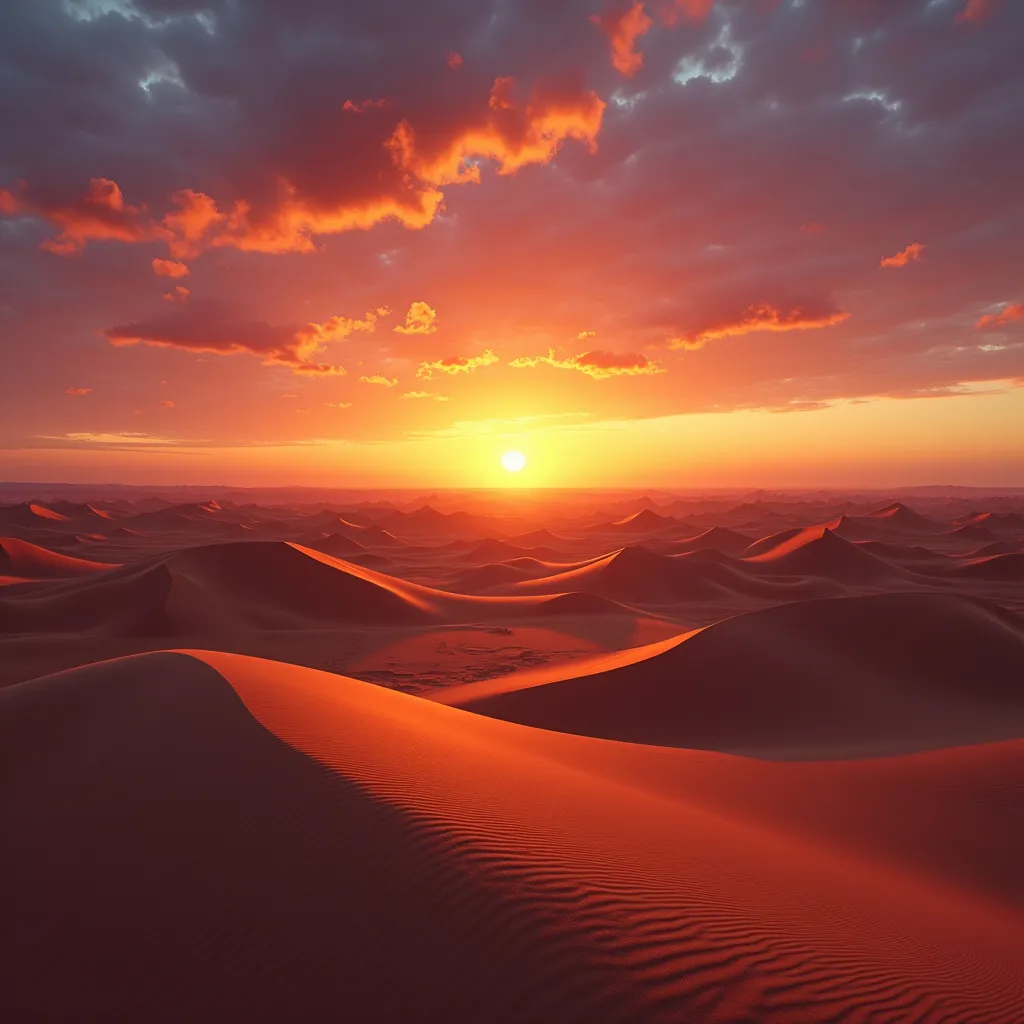 Prompt: A desert of all colors. sunset