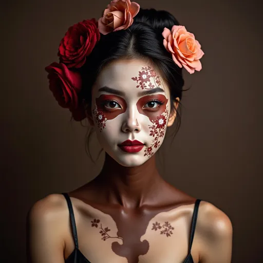 Prompt: japanese woman, whole body paint in chocolate