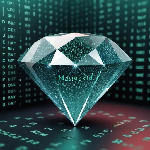 Prompt: password masking with a shiney diamond next to it with matrix letters as the background