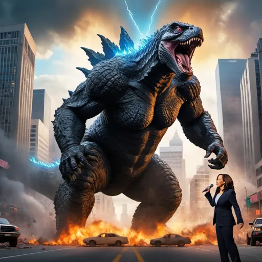 Prompt: kamala harris vs Godzilla