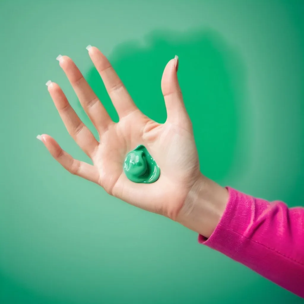 Prompt: foto realistica di una mano da donna con  sfondo verde pastello come in uno studio fotografico 


