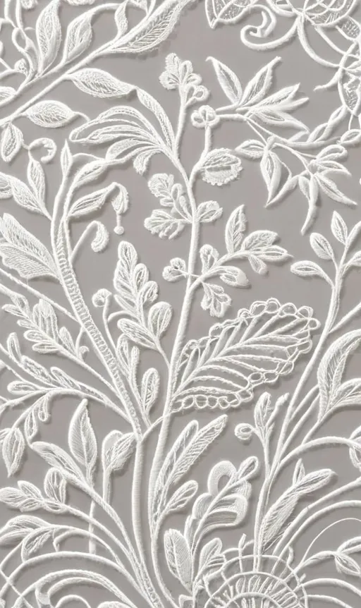 Prompt: textile pattern,irreugular pattern,consisting of lines only,a lace pattern,plants motive,all white,sewing,embroidery