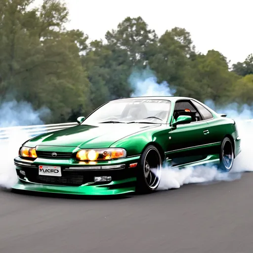 Prompt: draw a toyota soarer dark green doing burn out, twin-turbo make it good for a pfp