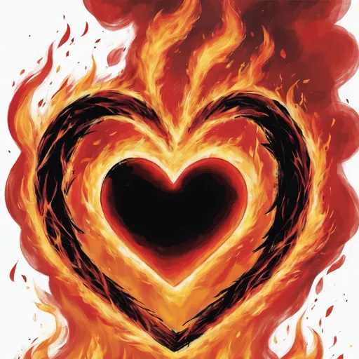 Prompt: Create only a heart on fire, no background, no person