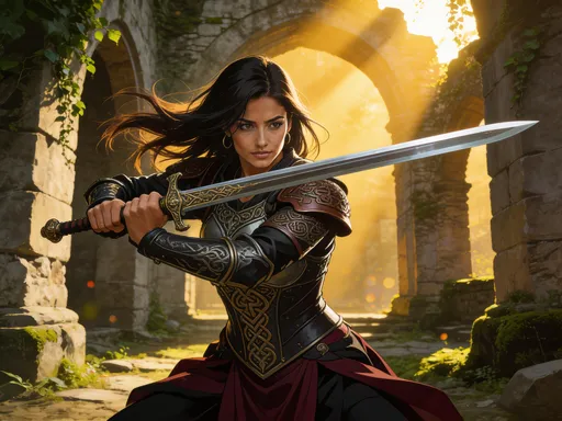 Prompt: @oeRdk9P22YI0i8V9TDHV ist ein Kämpferin im Fantasy-Stil, die Kleidung passt zu Fantasy, Cinemastischer Stil, hochwertig, künstlerisch, detailliert, Anime-Stil