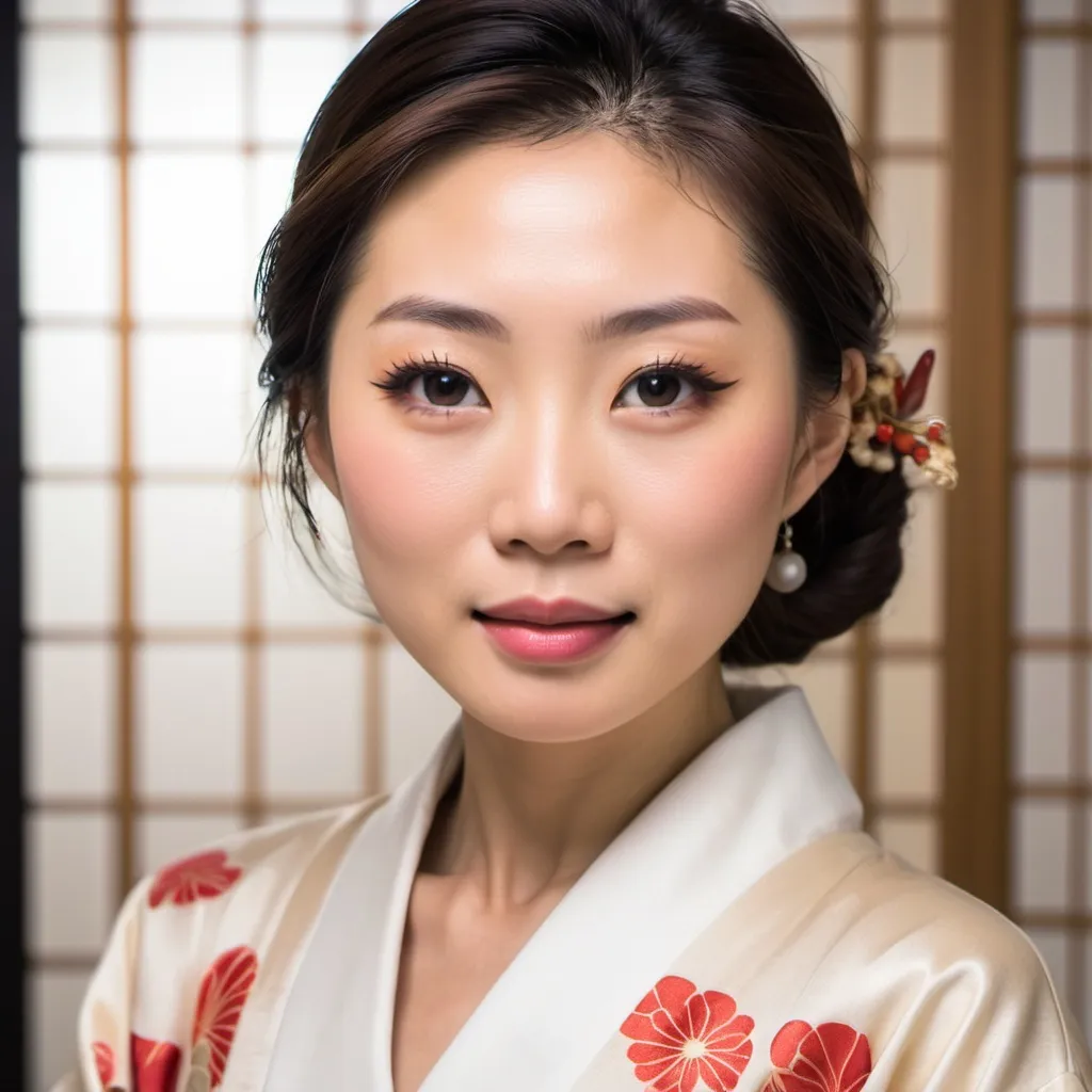 Prompt: A beautiful japanese woman, dressed elegantly, proud expression on the face