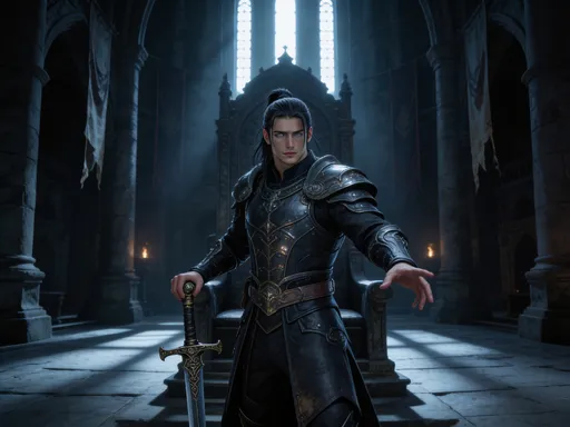 Prompt: Stelle @DLJQHc1MYcAyFgoWoqgs als männlicher Bösewicht eines Fantasyfilms dar.