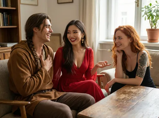 Prompt: @eoRDkDq8jB2DBSmlEuw0 @XDFMAXZRYexRNCfPLSmS @JUFr57urtmgPMCvUOcm3 sitzen zusammen und haben Spaß.