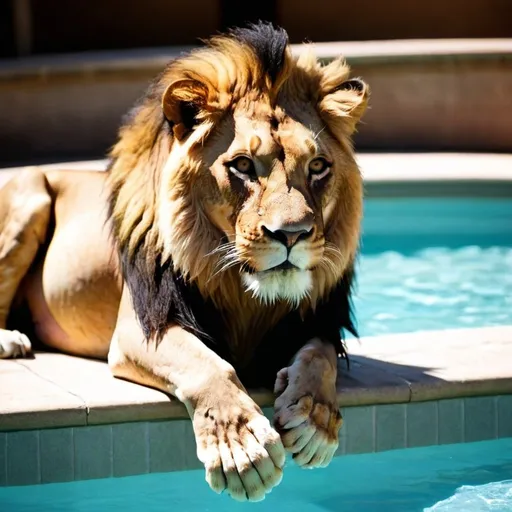 Prompt: lion in swimming pool