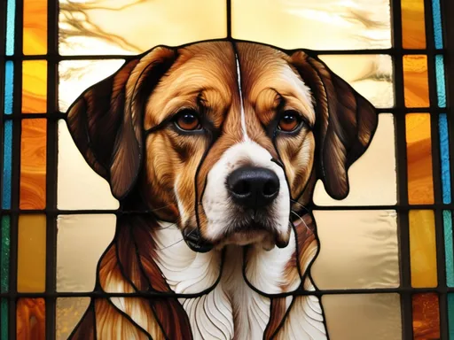 Prompt: A stained glass image of the dog