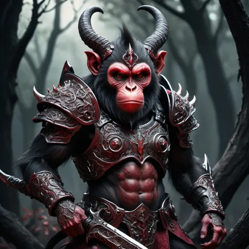 Prompt: Demonic monkey with horns wearing armor

