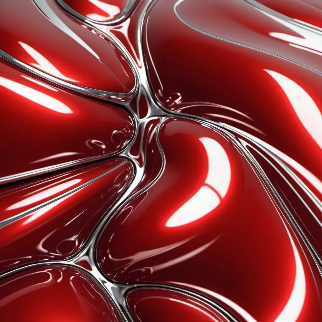 Prompt: (red 
Chrome liquid), smooth and reflective surface, shimmering with silver hues, dynamic flows and rivulets, high gloss finish, intricate patterns formed by the movement of the liquid, subtle play of light creating reflections, (ultra-detailed), (high quality), captivating and mesmerizing visual, backdrop softly blurred to enhance focus on the liquid, cool elegant atmosphere, reminiscent of futuristic designs and advancements.