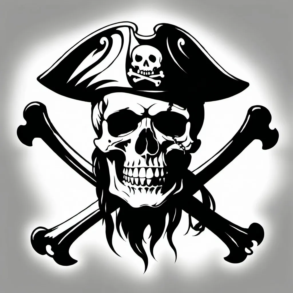 Prompt: Painted 2D pirate white skull with exact inscription: 'Captain Pinďa 30'  down in the image, pirate theme, haunting atmosphere