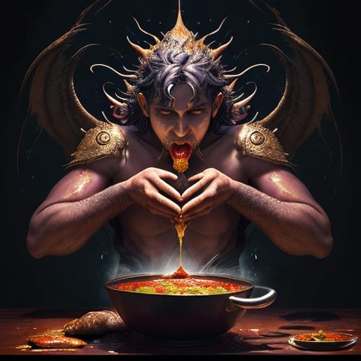 Prompt: God creating himself by accident having eaten a curry the night before.
detailed matte painting, deep color, fantastical, intricate detail, splash screen, complementary colors, fantasy concept