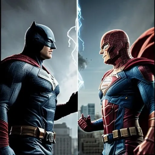 Prompt: Epic Marvel vs DC battle