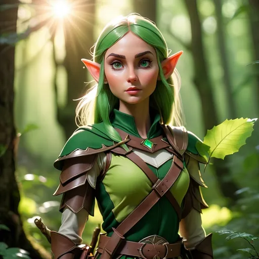 Prompt: Elf ranger in a mystical forest around sunlight