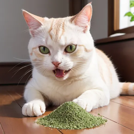 Prompt: cat anime eating catnip