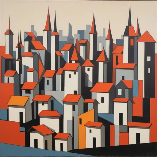 Prompt: Abstract constructivist picture of a town in the style of joquin torres-garcia