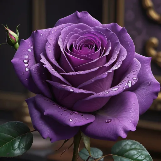Prompt: purple rose, boudoir, vibrant, grim, hystorical, intricate details,  hyperdetailed, 4k, painting, trending on artstation
