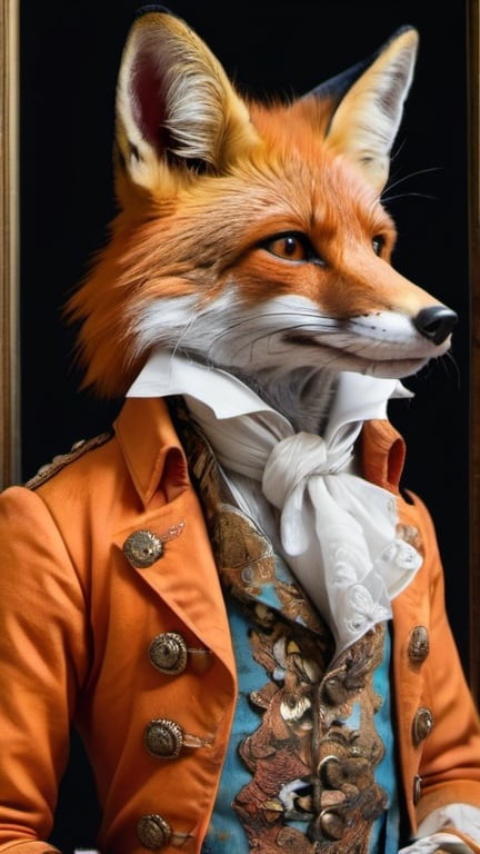 Prompt: fox dressed, 1700, traveling France, vibrant, grim, romantic, hystorical, intricate details, hyperdetailed, 4k, painting, trending on artstation