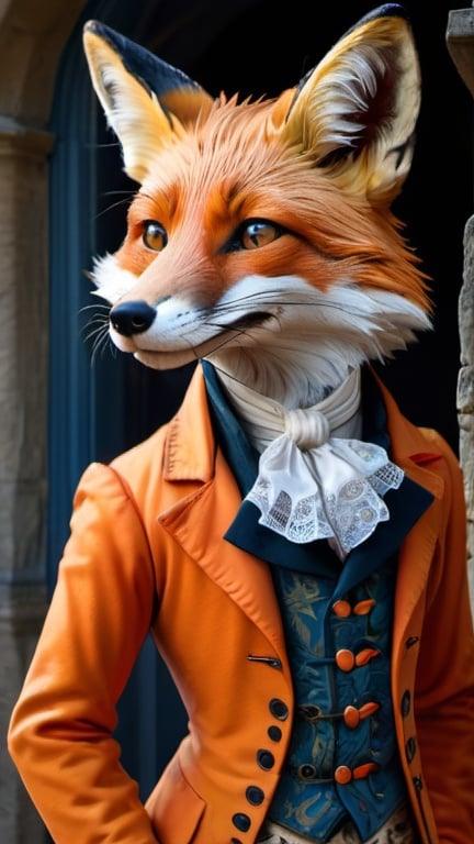 Prompt: fox dressed, 1700, traveling France, vibrant, grim, romantic, hystorical, intricate details, hyperdetailed, 4k, painting, trending on artstation