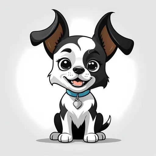 Prompt: (black and white), stylized cartoon dog mascot, vector flat logo, cute cartoon character design, minimalist aesthetic, simple lines and shapes, cheerful expression, playful pose, high-quality design, ideal for branding or marketing purposes, clean white backdrop to enhance the illustration's vibrancy.