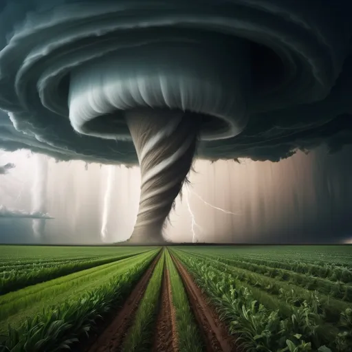 Prompt: a tornado in a giant wild field with a stor
