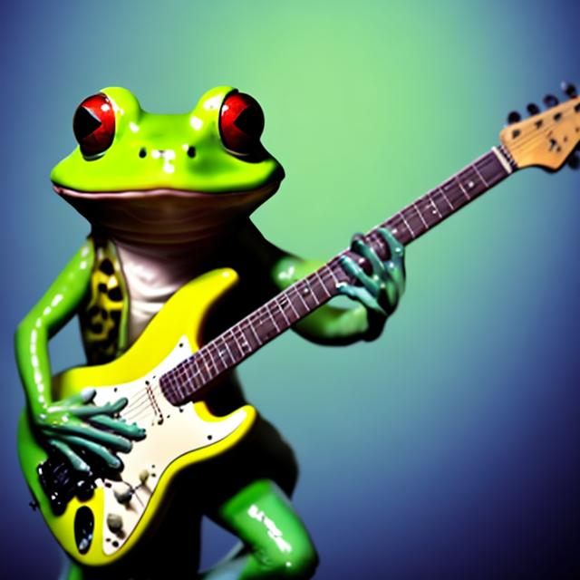 Prompt: a frog thats playing on electric guitar