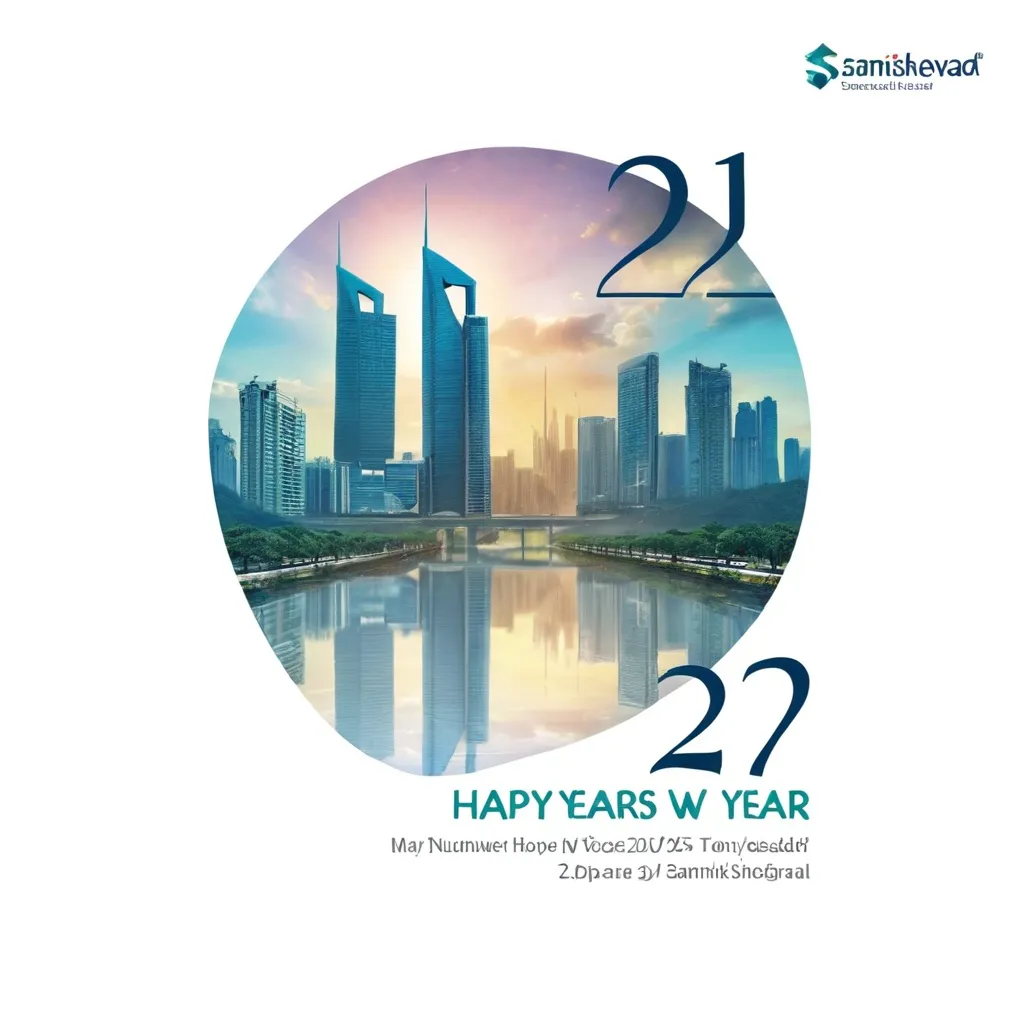 Prompt: a new year card with the numbers 2025 and 2025 on it, and a cityscape in the background, Bholekar Srihari, samikshavad, promotional image, a digital rendering