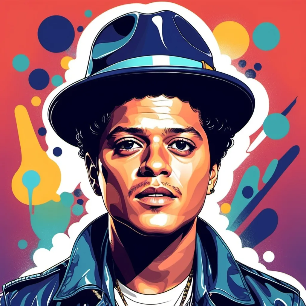 Prompt: hazme una ilustracion de bruno mars para la portada de una lista de sotify 
abstracta