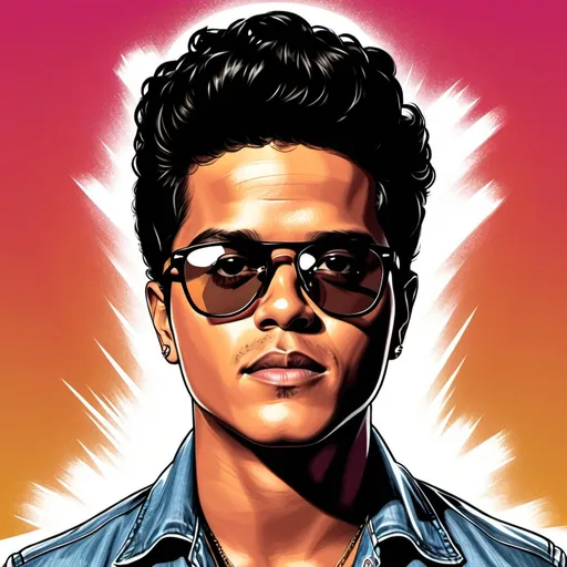 Prompt: hazme una ilustracion de bruno mars para la portada de una lista de sotify a color