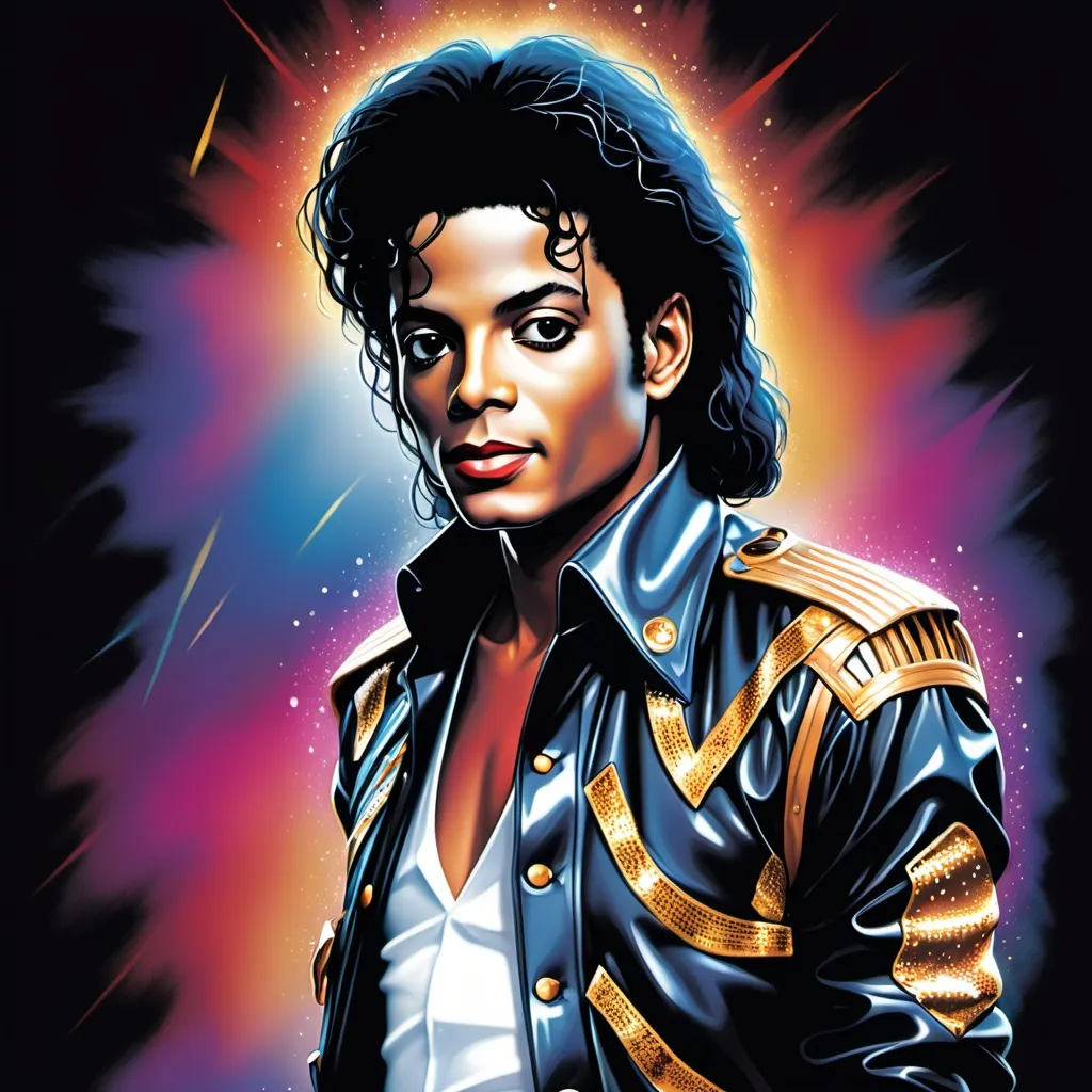 Prompt: hazme una ilustracion de michael jackson estilo los 80 para una portada