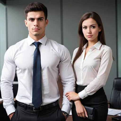 Prompt: "I want a strong independent person." A male and female person in business attire.