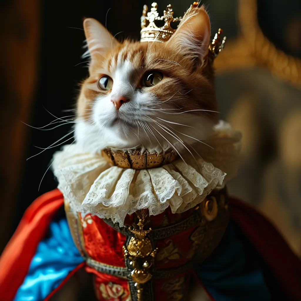 Prompt: A cat dressed as king