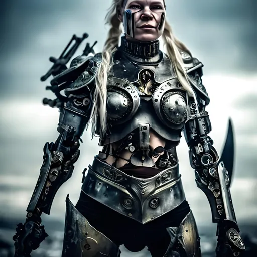 Prompt: Female Cyborg vikings