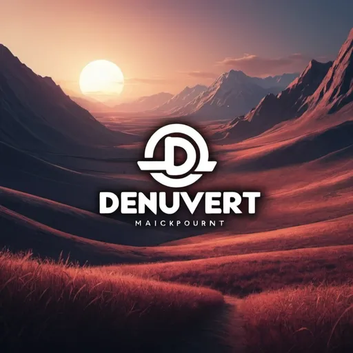 Prompt: A Pc background.
a backgrround landscape with a logo "DENUVERT"
