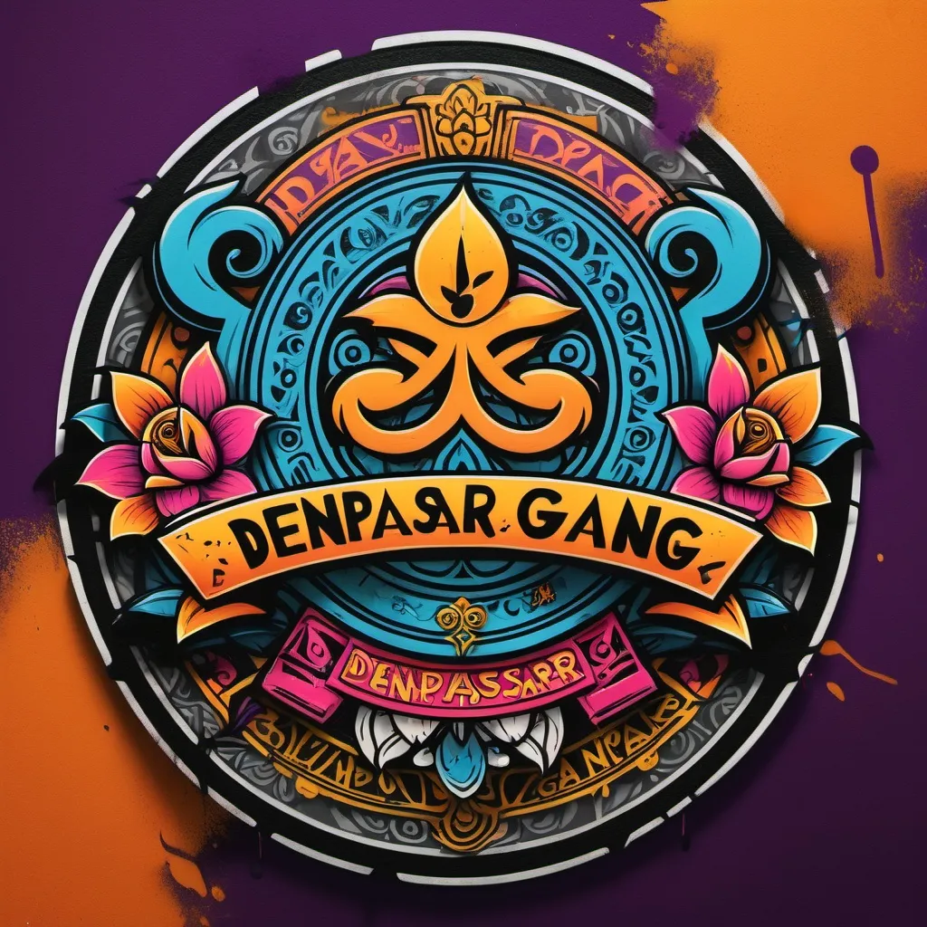 Prompt: The logo says Denpasar gang with an elegant graffiti background and bright colors