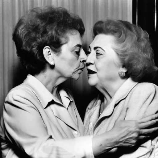 Prompt: betty friedan and Phyllis Schlafly kissing