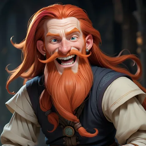 Prompt: A jovial trickster merchant god, that rules the night air. He has long straight red hair and beard, and pale skin. He is taller than a normal man. 