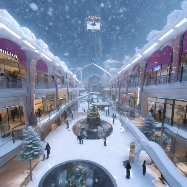 Prompt: A mall in a snow biome called McMillin mall