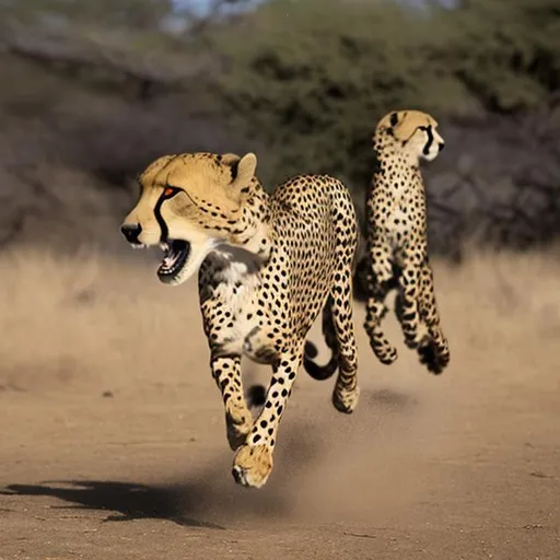 Prompt: A photograph of dog getting chased  by a cheetah 