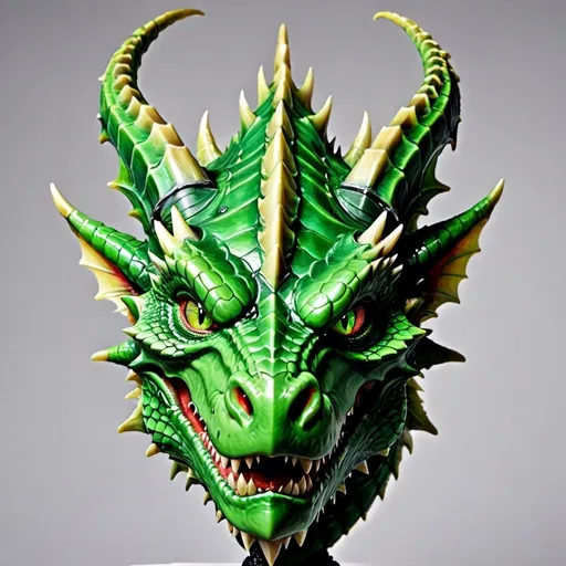 Prompt: green dragon king head mounted